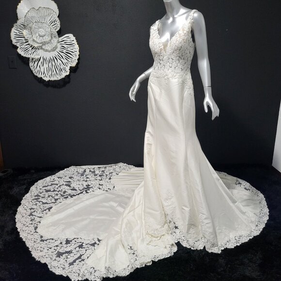 NWT~$2150~JUSTIN ALEXANDER~10/12~IVORY FIT & FLARE MERMAID LACE WEDDING DRESS - Picture 8 of 16